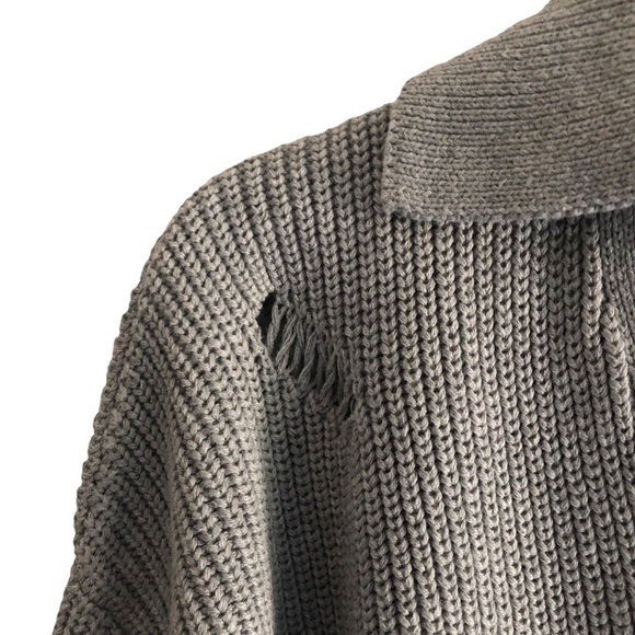 Bobi Black Los Angeles Sweater Distressed Heather Grey Collared V-neck Small - Picture 4 of 10